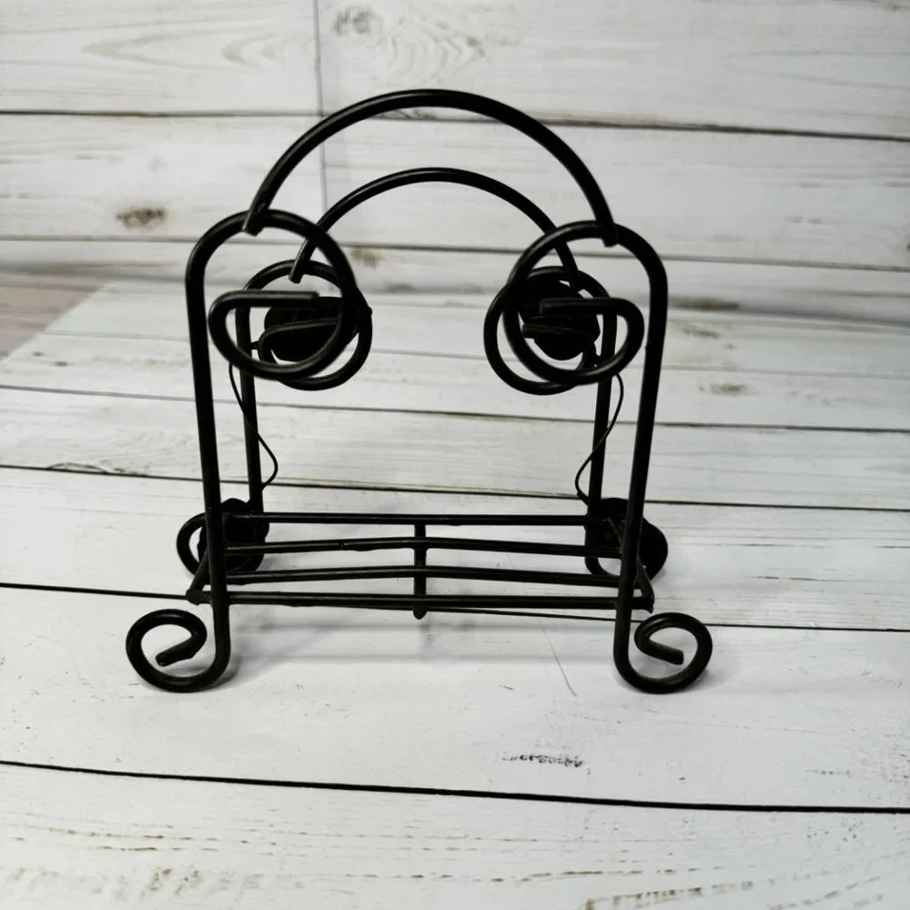 Vintage Black Metal Kitchen Dining Napkin Holder‎ With Leaf Design Home Decor